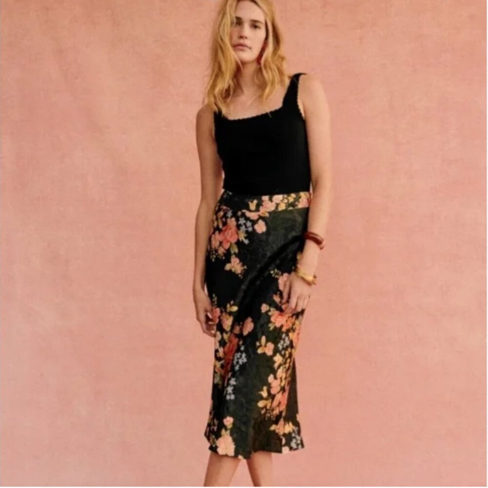 Sezane Sandy Skirt in Calvi (Black Floral) Size US 8 | FR 40